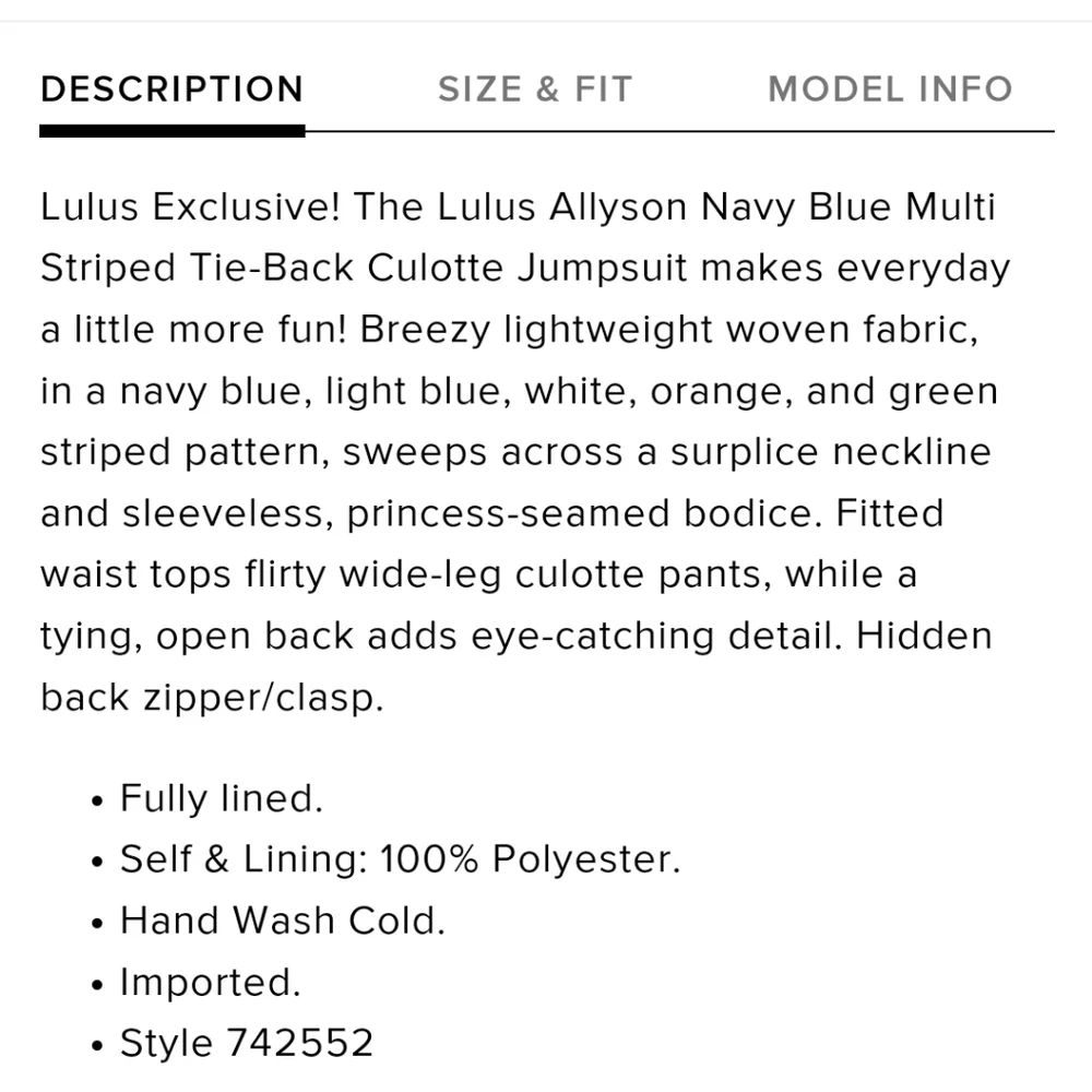 LULUS Allyson Navy Blue Multi Striped Tie-Back Culotte Jumpsuit, SZ Small Lulus